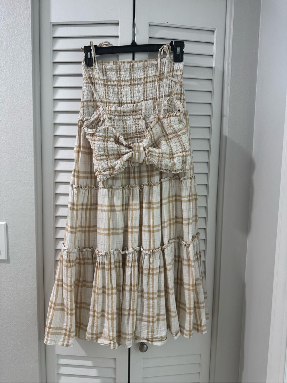 Teo pieces outfit Beige Plaid Tiered Midi Skirt and Top